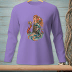 Purple long-sleeve shirt with mermaid, lobster, and crab graphic.