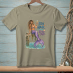 A mermaid with a purple tail holds a champagne flute with "Sea Hair Zero Care" text.