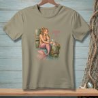 T-shirt graphic featuring a mermaid, martini, crab, and text "FIXED IT."