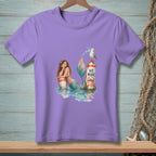 Illustration of a mermaid with a seagull on a "NO WAKE" buoy.