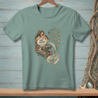 Mermaid with cocktail on rock with "Not Today" text on seashell, surrounded by fish.
