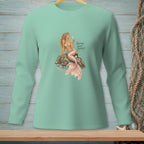 Mint long sleeve shirt with mermaid graphic and text "Sharing Wasn't Mentioned."
