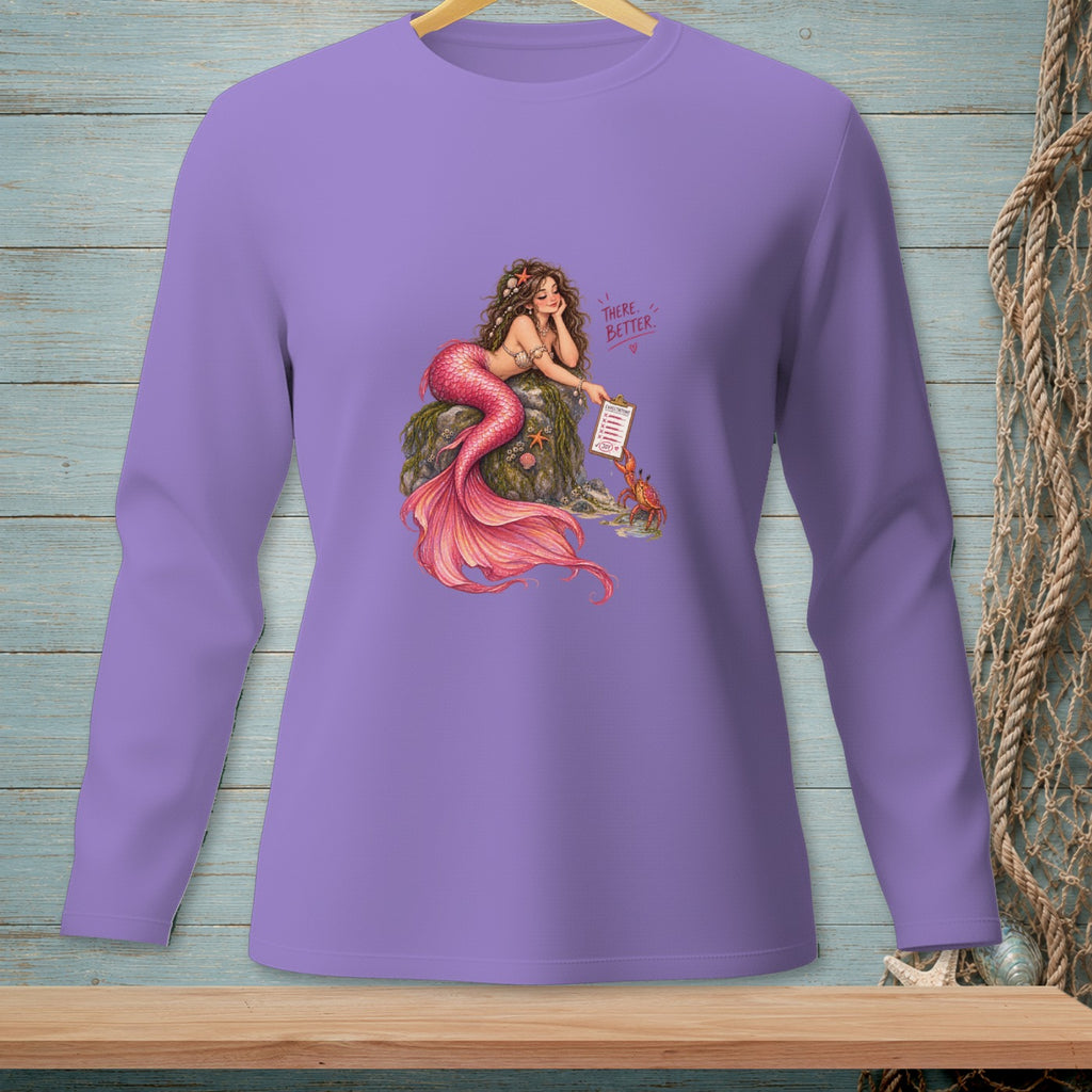 Mermaid with pink tail sits on a rock, holding a checklist with text.