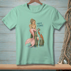Mermaid with lobster and text "That's A Choice" on a teal t-shirt.