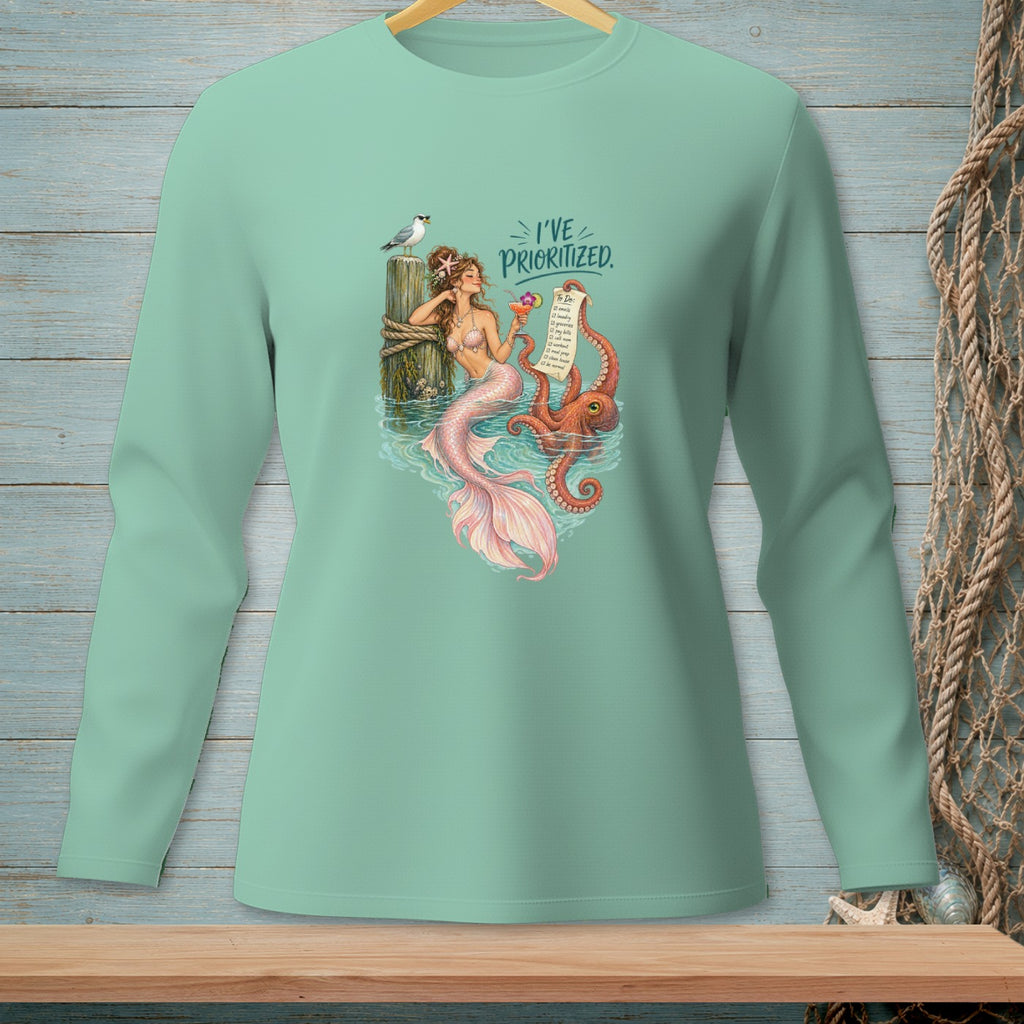 Mermaid with octopus holding a prioritized "To Do" list, with text "I'VE PRIORITIZED."