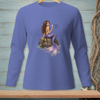 Purple long-sleeve shirt with a mermaid design and the text "Bold of You."