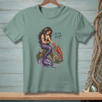 Mermaid with purple tail interacting with a lobster, text reads "A for Effort".
