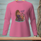 Pink long-sleeve shirt with graphic of a mermaid and octopus, "Good Luck In There."