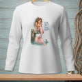 Long-sleeved shirt with mermaid design and text "SEA SALT ZERO REGRETS".