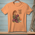 Mermaid with cocktail and crab, text "Crabby Looks Good On You."