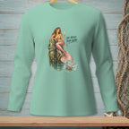 Mermaid on post with drink, text "Or Raise Your Game" and crab with sign.