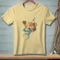 Mermaid and octopus on a buoy with drinks and a seagull.