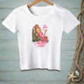White t-shirt with mermaid holding a mirror and text that says "NO NOTES."