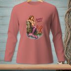 Mermaid with a lobster and text "ADORABLE THREAT." on a long-sleeved shirt.