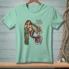 Mint t-shirt with mermaid tangled in octopus tentacles, text reads "You got yourself into this."