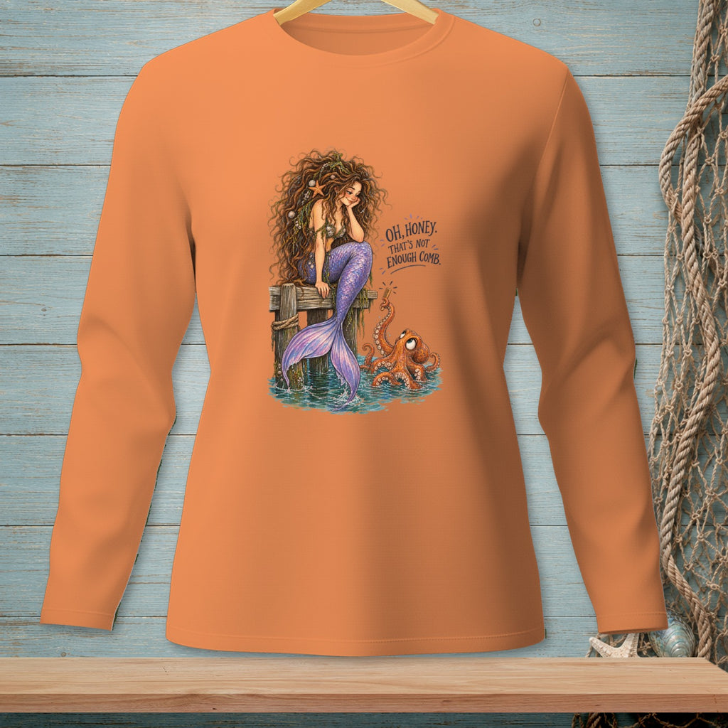 Mermaid on dock with octopus, text "OH, HONEY, THAT'S NOT ENOUGH COMB."