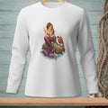 Illustration of a mermaid sitting on a rock with a lobster and champagne.