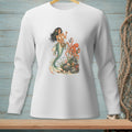 White long-sleeve shirt with a mermaid and octopus illustration.