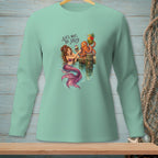 Mermaid and octopus with drinks on a pier, with text "LET'S NOT BE SILLY".