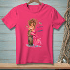Pink t-shirt with a mermaid holding a drink and text "It's Called Ocean Volume."