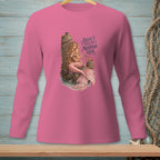 Pink long sleeve shirt with a mermaid and text that says "Don't Touch the Mermaid Hair."