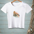 White t-shirt with a mermaid holding a glass of champagne, text "Plans Changed".
