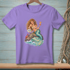 Mermaid with drink and "ATTITUDE" sign on a rock.
