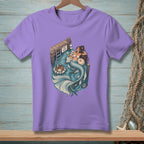 Illustration of a mermaid relaxing by a dock with a drink and text "Share The Water."