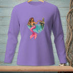 Mermaid with pink tail and crab on dock, with "Calm Down" text bubble.