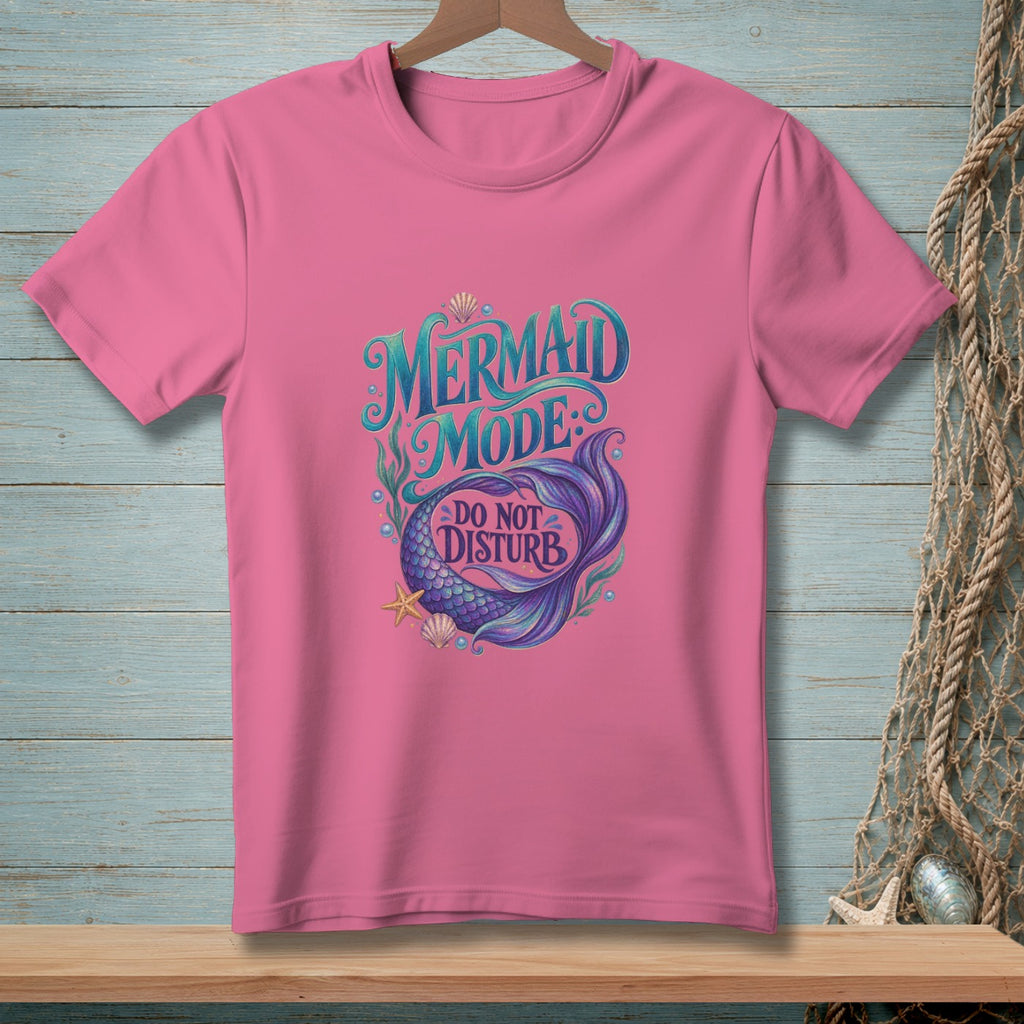 Pink t-shirt with "Mermaid Mode: Do Not Disturb" text and mermaid tail graphic.