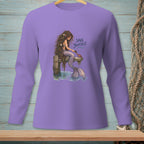 Mermaid with long hair brushes a crab, with text "SAVE YOURSELF."
