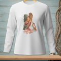Illustration of a mermaid interacting with a crab and shell on a wooden post.