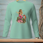 Mermaid sitting on a rock, being served by a lobster with the text "Next."