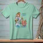 Mermaid and octopus holding shopping bags with text "Problem Solved".