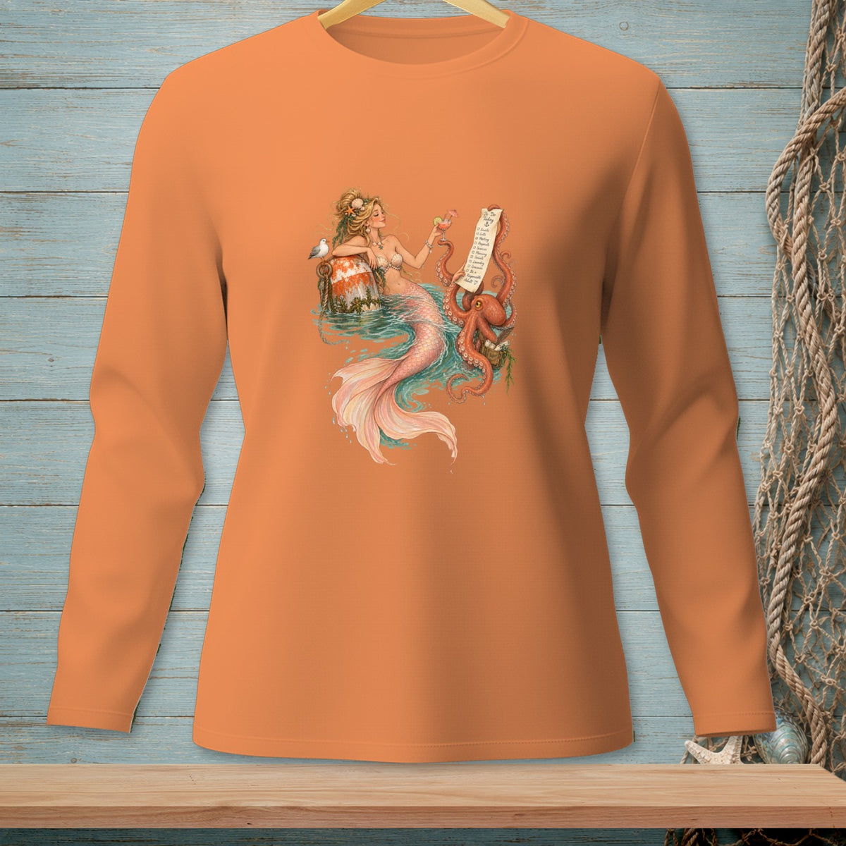 Mermaid with octopus, buoy, drink, and a to-do list with days of the week.