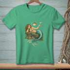 Mermaid with fish and cocktail on a rock, with seashell top.