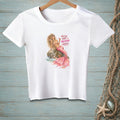 White t-shirt with mermaid graphic and text "Messy Hair Mermaid Rules."