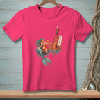 Mermaid and octopus share a drink by a buoy with a lighthouse and to-do list.