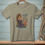 T-shirt with illustration of a mermaid and octopus, text "Good Luck In There."