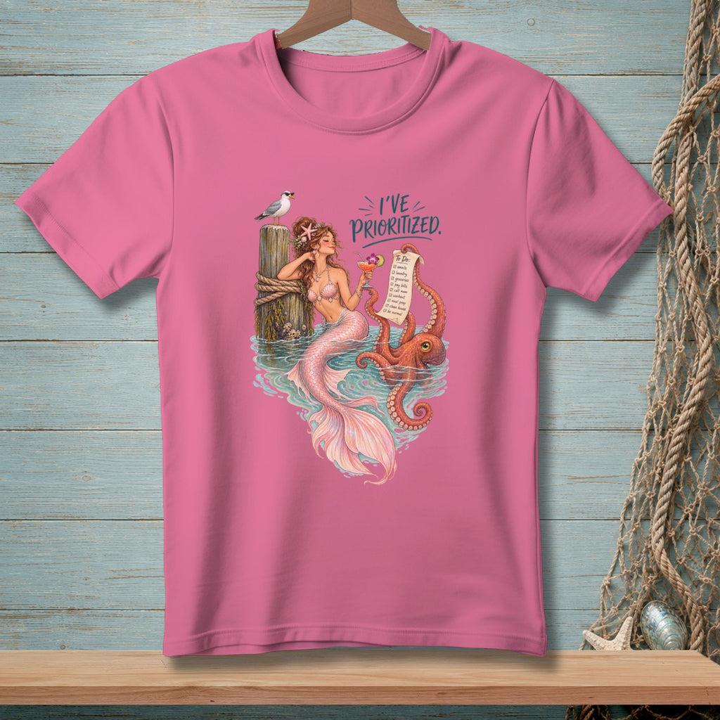 Mermaid with octopus and a to-do list with "I've Prioritized" text.