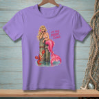 Purple t-shirt with a blonde mermaid, lobster, and the text "Use Your Inside Claws."