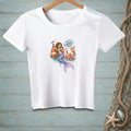 White t-shirt with a graphic of a mermaid, octopus, and lighthouse with text "Let's Correct That."