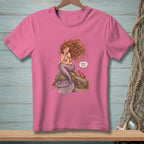 Pink t-shirt with illustration of a mermaid and a crab saying "That's Cute."