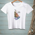 White t-shirt with mermaid, seagull, and "I know your kind." text.