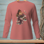 Mermaid sitting on rocks with shells and a fish.