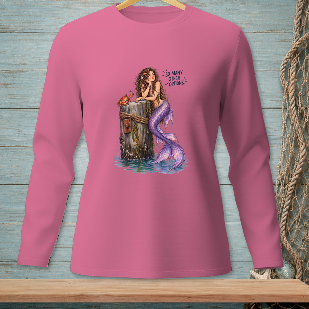 Pink long-sleeved shirt with a mermaid graphic and text "So Many Other Options."