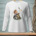 Illustration of a mermaid sitting on a rock while a seagull steals a sandwich from a picnic basket.