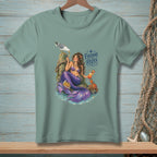 Mermaid with purple tail and drink, with text "Everyone Relax".