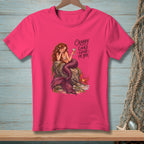 Pink t-shirt with mermaid, crab, and "Crabby Looks Good On You" text.