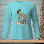 Light blue long-sleeve shirt with a mermaid and octopus under the sea graphic.